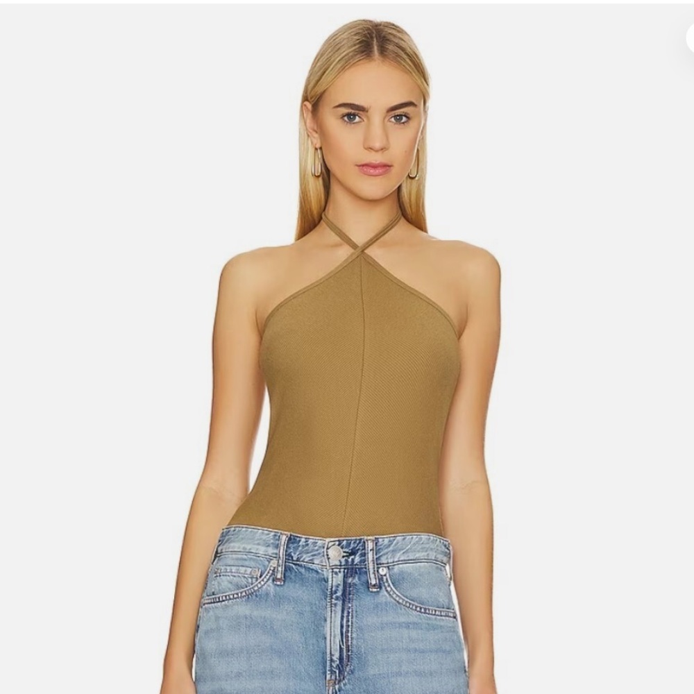 rag & bone The Essential Knit Halter Top in Khaki | Size L